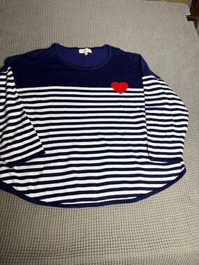 Philosophy Woman Plus Size 3X Navy Blue White Striped Heart Knit Sweater Top